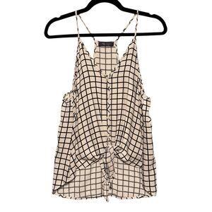 KLD Tie Front Windowpane Button Front Top SIZE MEDIUM Womens Shirt Made in USA